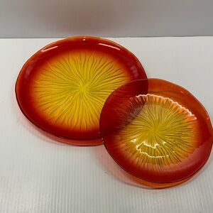 Sunburst pattern tempered glass dinner and salad plate.